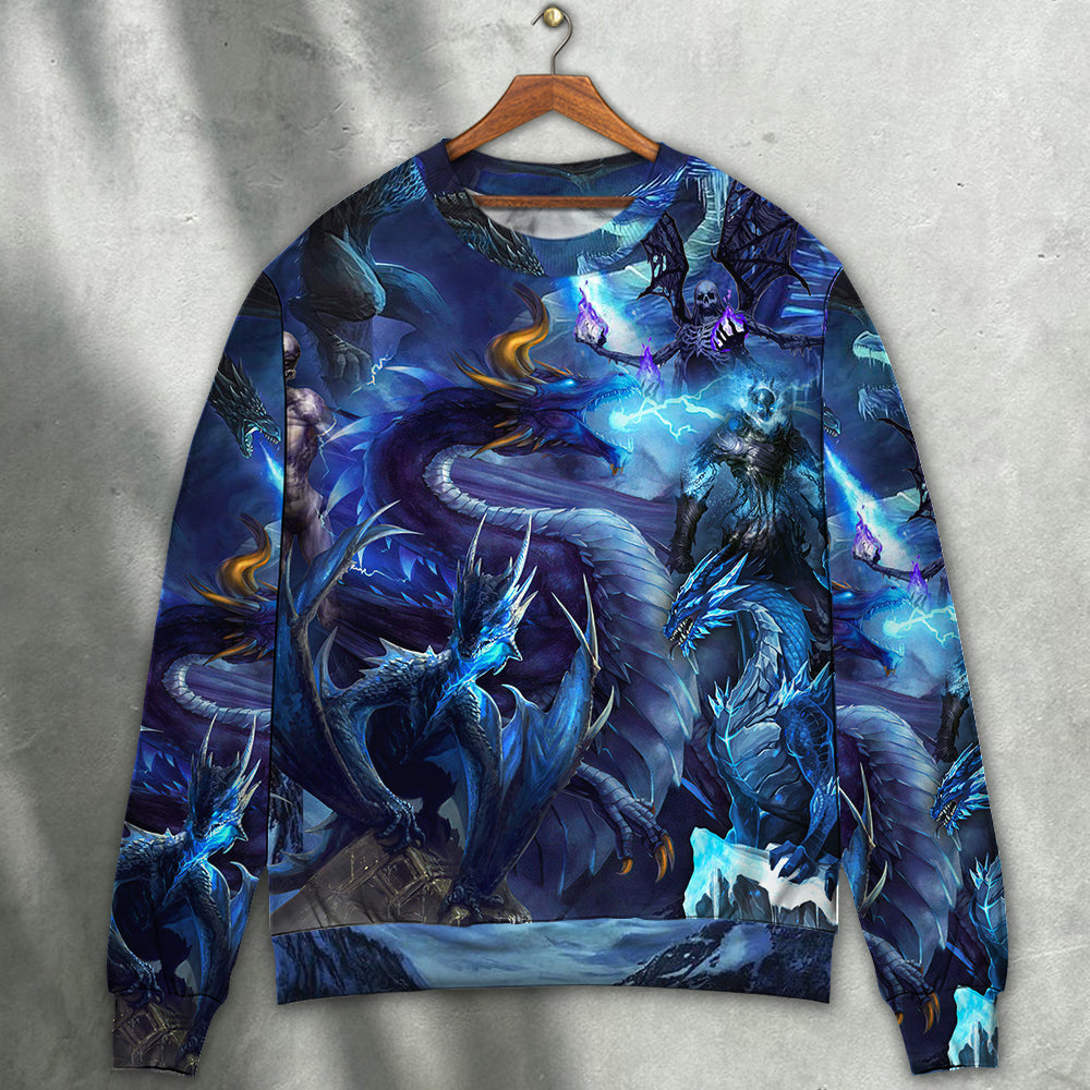 Dragon Blue Skull Fire Lightning Art Style - Sweater - Ugly Christmas Sweaters - Owls Matrix LTD