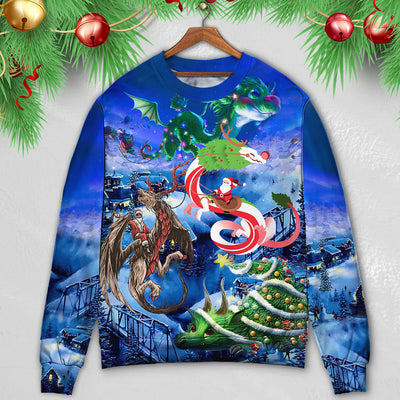 Christmas Santa Riding A Dragon - Sweater - Ugly Christmas Sweaters - Owls Matrix LTD
