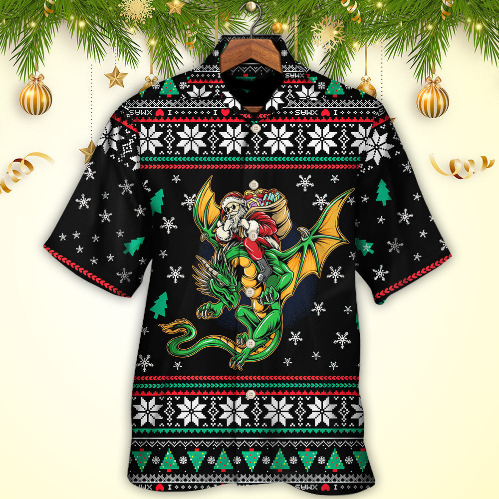 Christmas Santa Claus With Dragon - Hawaiian Shirt - Owls Matrix LTD