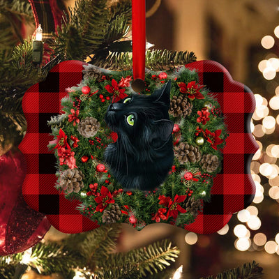 Christmas Black Cat Meowy Catmas - Horizontal Ornament - Owls Matrix LTD