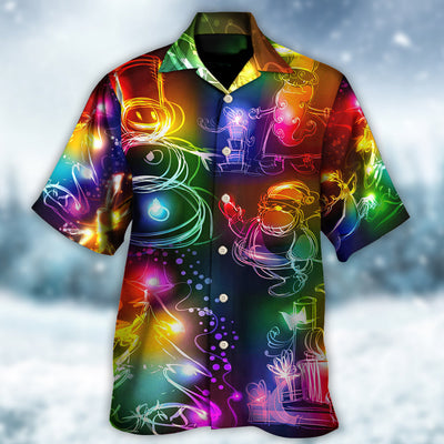 Christmas Santa Claus Tree Snowman Neon Light Style - Hawaiian Shirt - Owls Matrix LTD