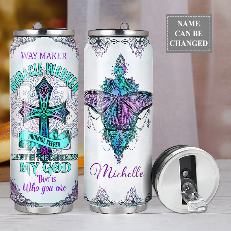 M God Mandala Cross Way Maker Miracle Worker Promise Keeper - Soda Can Tumbler - Owls Matrix LTD