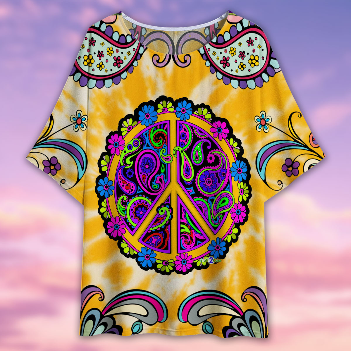Hippie Mandala Art Tie Dye - Women's T-shirt With Bat Sleeve - Owls Matrix LTD