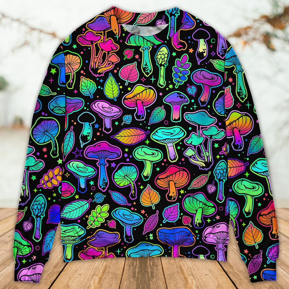 Mushroom Neon Colorful Bright With Leaf - Sweater - Ugly Christmas Sweaters - Owls Matrix LTD