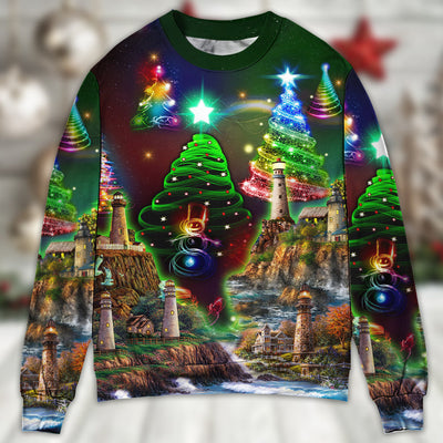 Lighthouse And Merry Christmas Happy - Sweater - Ugly Christmas Sweaters - Owls Matrix LTD