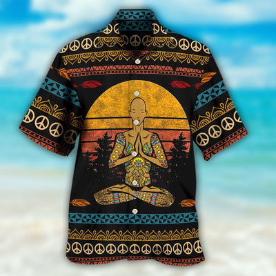 Yoga I'm Mostly Peace Love And Light A Little Go F Yourself For Man - Hawaiian Shirt - Owls Matrix LTD