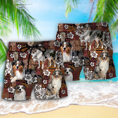 Australian Shepherd Dog Vintage Lover Tropical Style - Beach Short - Owls Matrix LTD