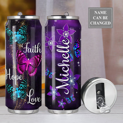 M Butterfly Faith Hope Love Galaxy Personalized - Soda Can Tumbler - Owls Matrix LTD