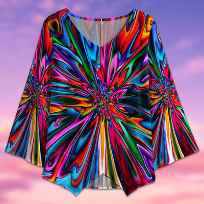 Hippie Tie Dye Art - V-neck T-shirt - Owls Matrix LTD