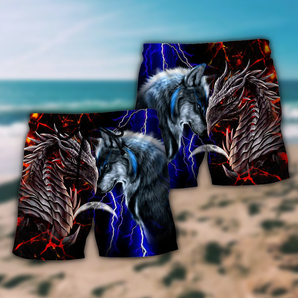 Dragon And Wolf Red And Blue - Beach Short - Owls Matrix LTD