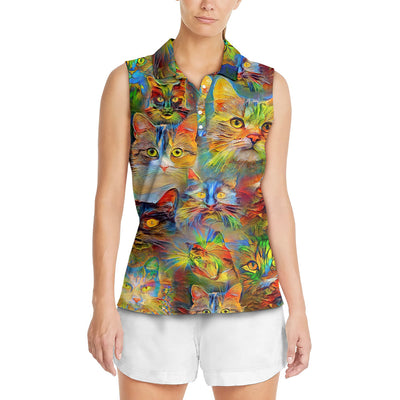 Cat Lovely Amazing Colorful - Women's Polo Shirt - Owls Matrix LTD