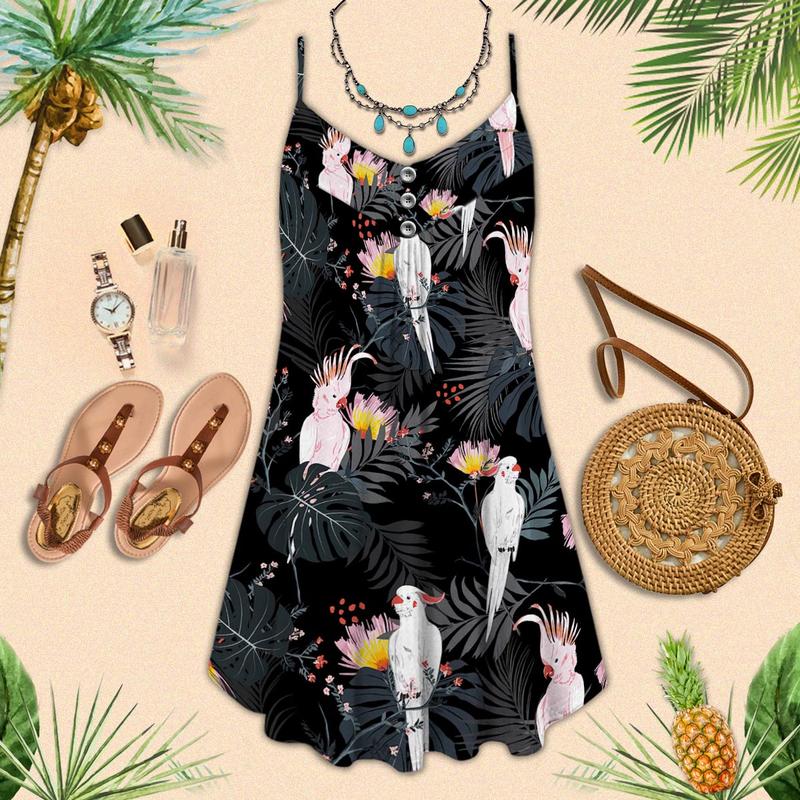 Parrot Loves Summer Vibes Black Color Bassic - Summer Dress - Owls Matrix LTD