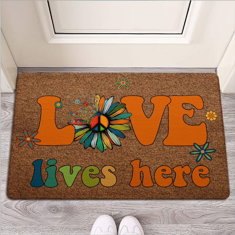 Hippie Love Live Here Hippie Soul - Doormat - Owls Matrix LTD