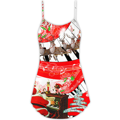 Christmas Love Music Happy Life - V-neck Sleeveless Cami Dress - Owls Matrix LTD