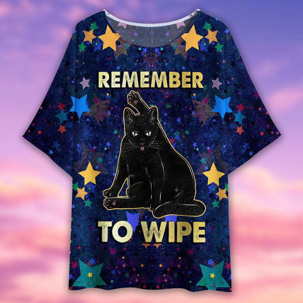Black Cat Remember To Wipe - Women's T-shirt With Bat Sleeve - Owls Matrix LTD