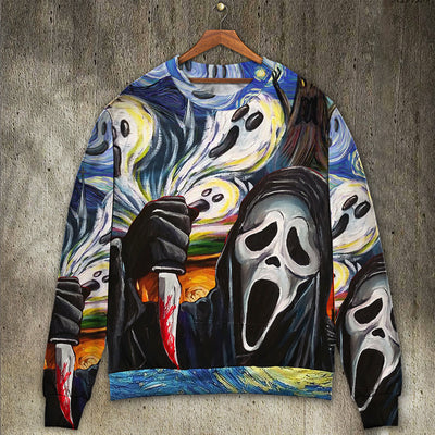 Halloween Ghost Scream Starry Night Funny Boo Art Style - Sweater - Ugly Christmas Sweaters - Owls Matrix LTD