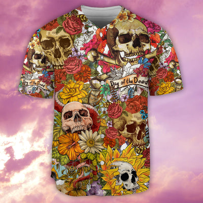 Skull Day Of The Dead Flower Skull - Baseball Jersey - Owls Matrix LTD