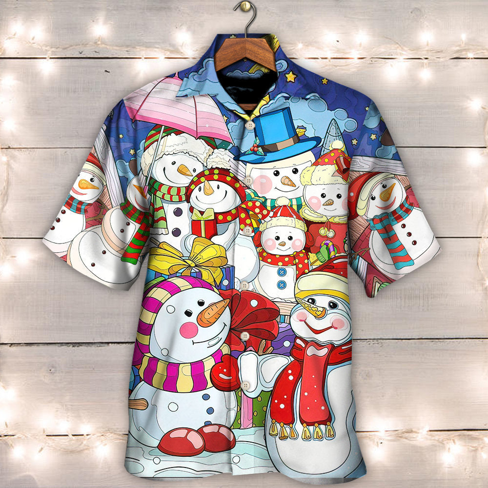 Christmas Snowman Merry Xmas And Happy New Year Art Style - Hawaiian Shirt - Owls Matrix LTD
