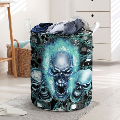 Skull Blue Flame Screaming - Laundry Basket - Owls Matrix LTD