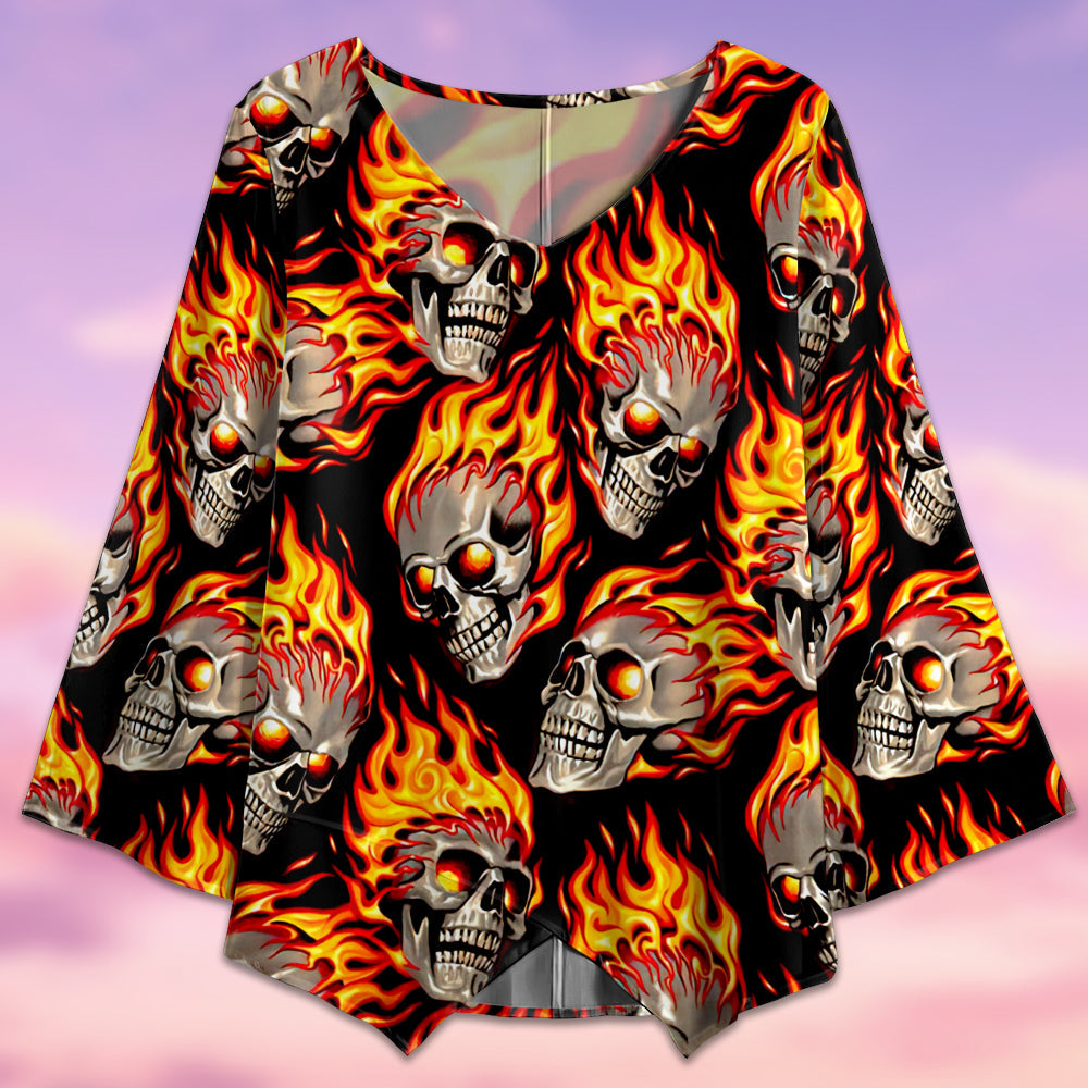 Skull Fire Lighting Pattern - V-neck T-shirt - Owls Matrix LTD