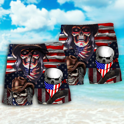 Skull Independence Day Cowboy Skull US - Beach Short - Owls Matrix LTD