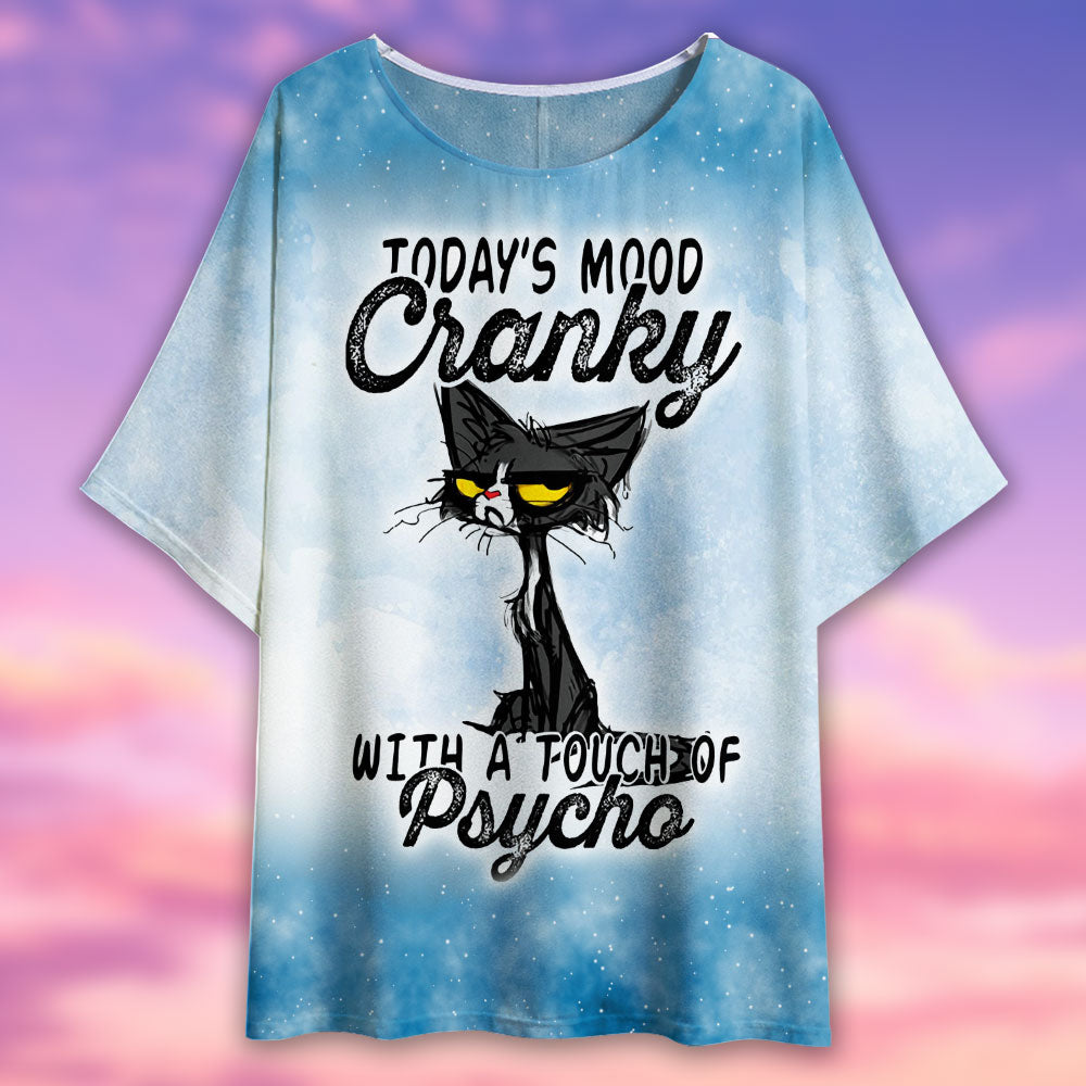 Black Cat Today's Mood Cranky - Women's T-shirt With Bat Sleeve - Owls Matrix LTD