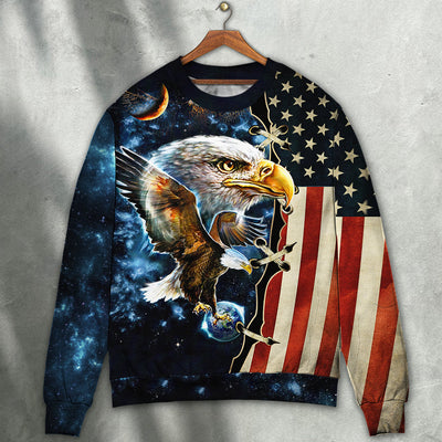 America Eagle Amazing Galaxy - Sweater - Ugly Christmas Sweaters - Owls Matrix LTD