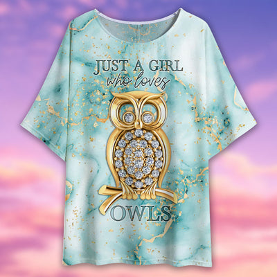 Owl Jewelry Marble Style - Women's T-shirt With Bat Sleeve - Owls Matrix LTD
