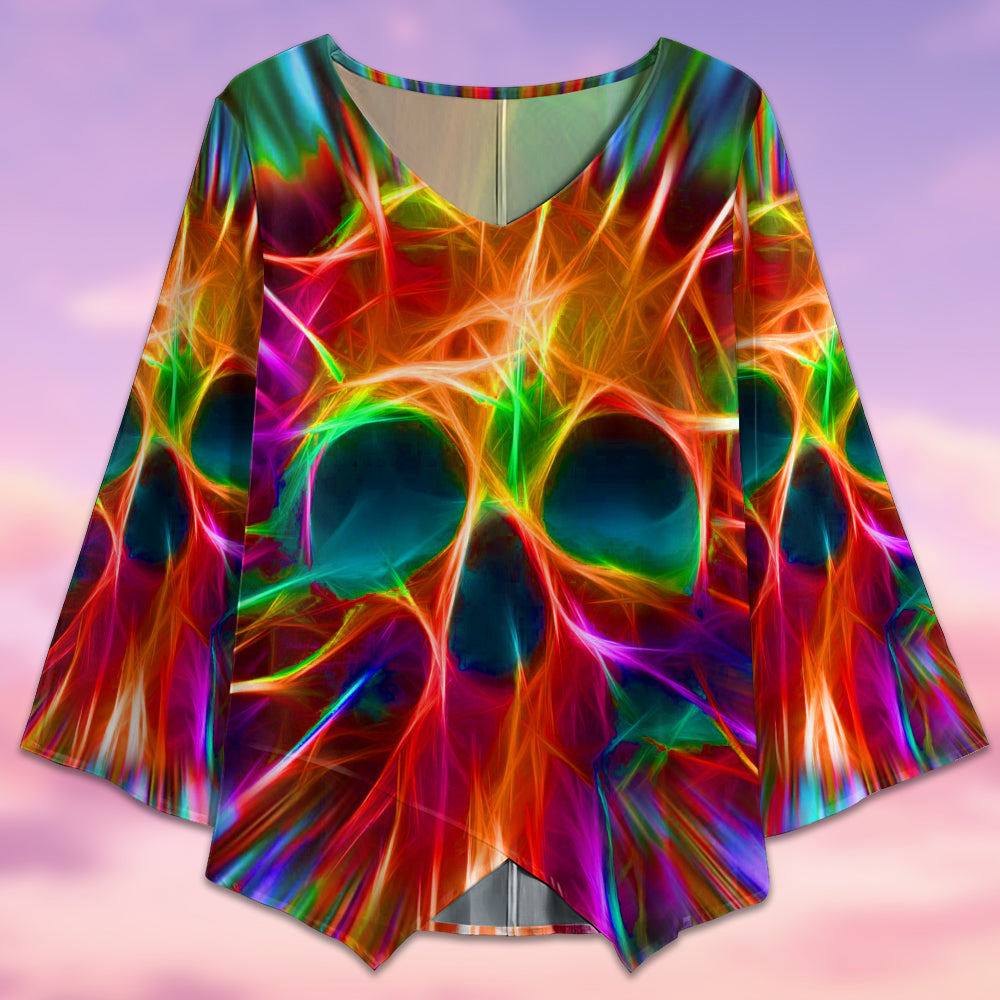 Skull Rainbow Color Love Style - V-neck T-shirt - Owls Matrix LTD