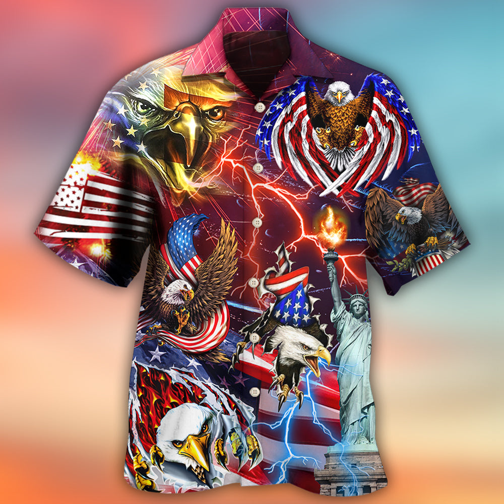 America Independence Day Eagle Lighting - Hawaiian Shirt - Owls Matrix LTD