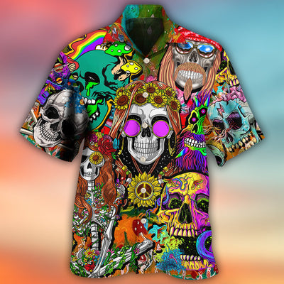 Hippie Skull Colorful Cool Style - Hawaiian Shirt - Owls Matrix LTD