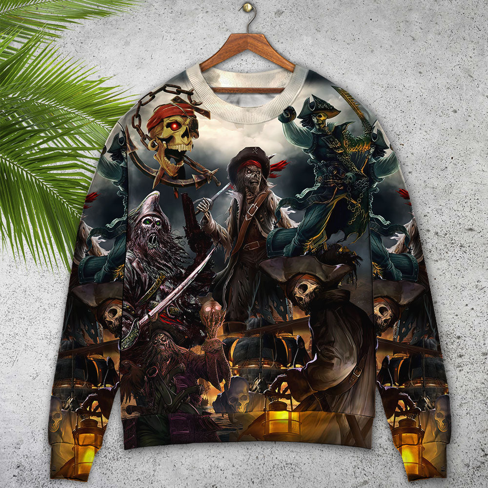 Skull Fantasy Ghost Caribbean Pirate - Sweater - Ugly Christmas Sweaters - Owls Matrix LTD