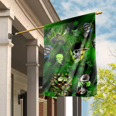 Skull Let's Get High Green - House Flag - Owls Matrix LTD