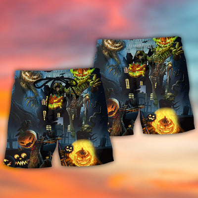 Halloween Pumpkin Scary Sky Night - Beach Short - Owls Matrix LTD