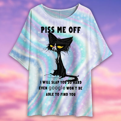Black Cat Piss Me Off - Women's T-shirt With Bat Sleeve - Owls Matrix LTD
