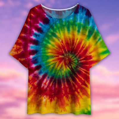 Hippie Tie Dye Colorful - Women's T-shirt With Bat Sleeve - Owls Matrix LTD