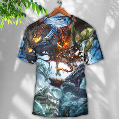 Dragon Battle Of Gods - Round Neck T-shirt - Owls Matrix LTD