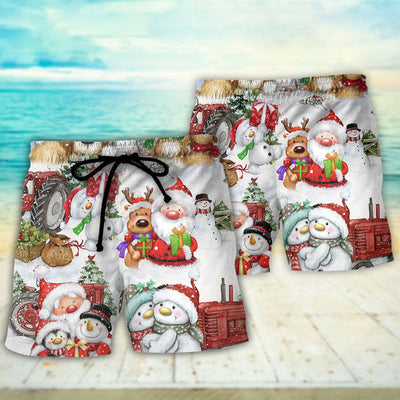 Christmas Santa And Snowman Christmas Happy Together - Beach Short - Owls Matrix LTD