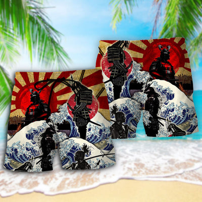 Samurai Red Sun And Wave Art - Beach Short - Owls Matrix LTD