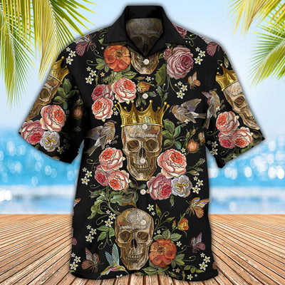 Skull And Flowers Art - Hawaiian Shirt - Owls Matrix LTD