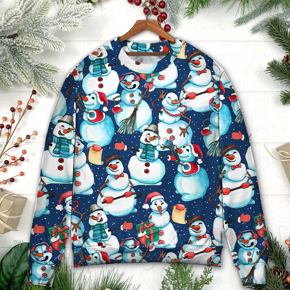 Christmas Happy Snowman Xmas - Sweater - Ugly Christmas Sweaters - Owls Matrix LTD