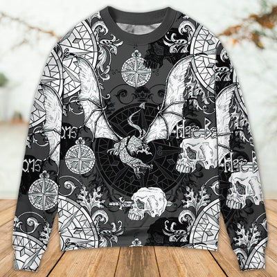 Dragon Snorting Fire Gothic Nautical Compass And Baroque - Sweater - Ugly Christmas Sweaters - Owls Matrix LTD