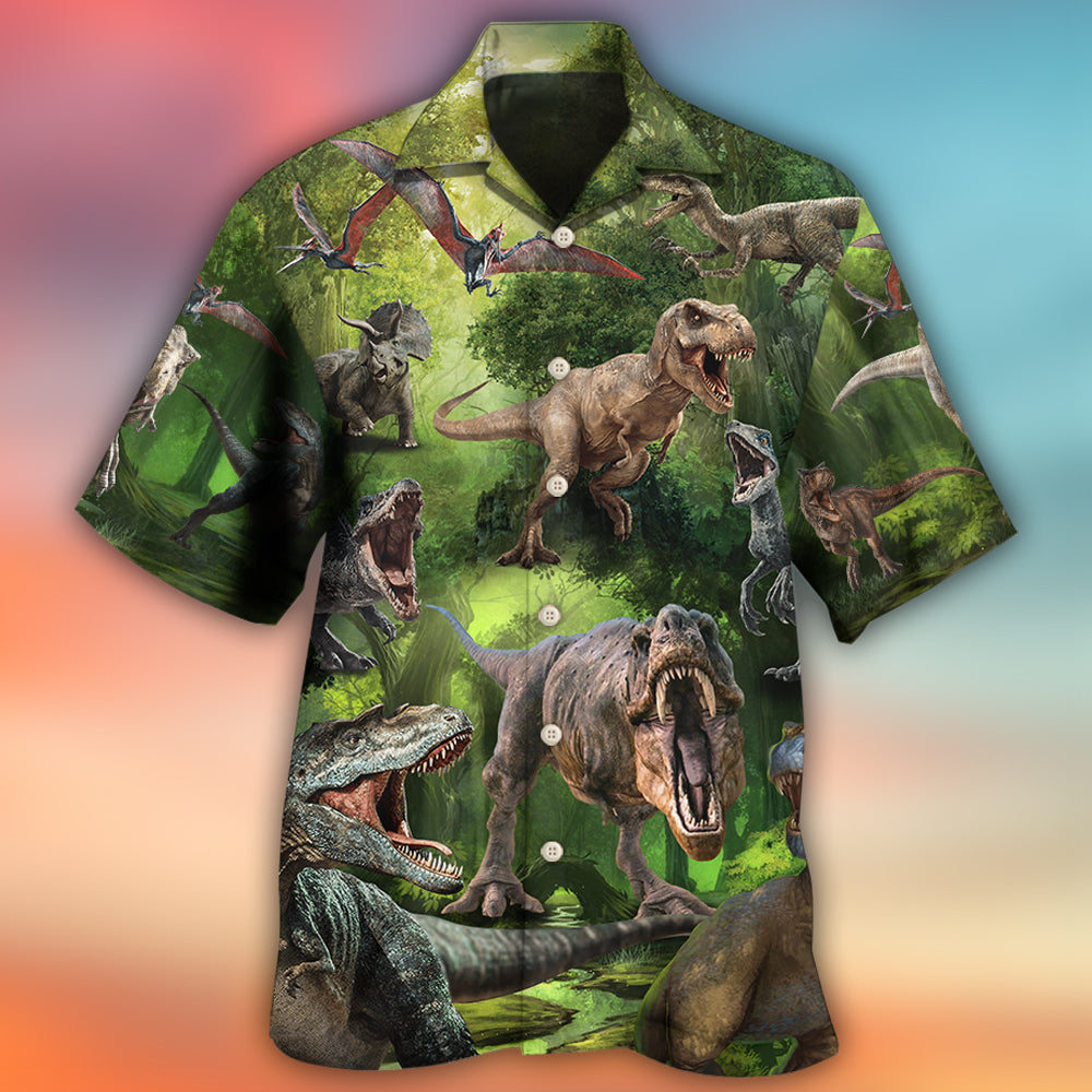 Dinosaur Cool In The Forest Style - Hawaiian Shirt - Owls Matrix LTD