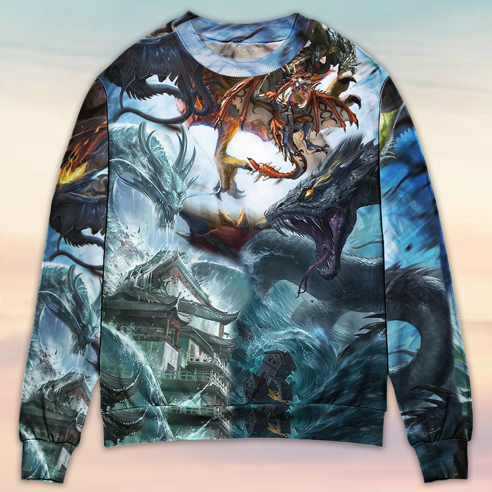 Dragon Battle Of Gods - Sweater - Ugly Christmas Sweaters - Owls Matrix LTD