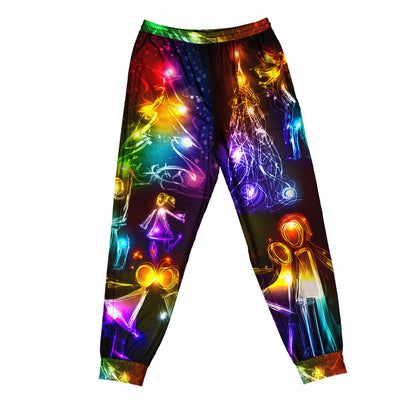 Pants / S Christmas Family Happy Love Tree Neon Light Style - Pajamas Short Sleeve - Owls Matrix LTD