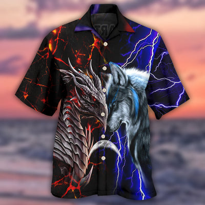Dragon And Wolf Red And Blue - Hawaiian Shirt - Owls Matrix LTD