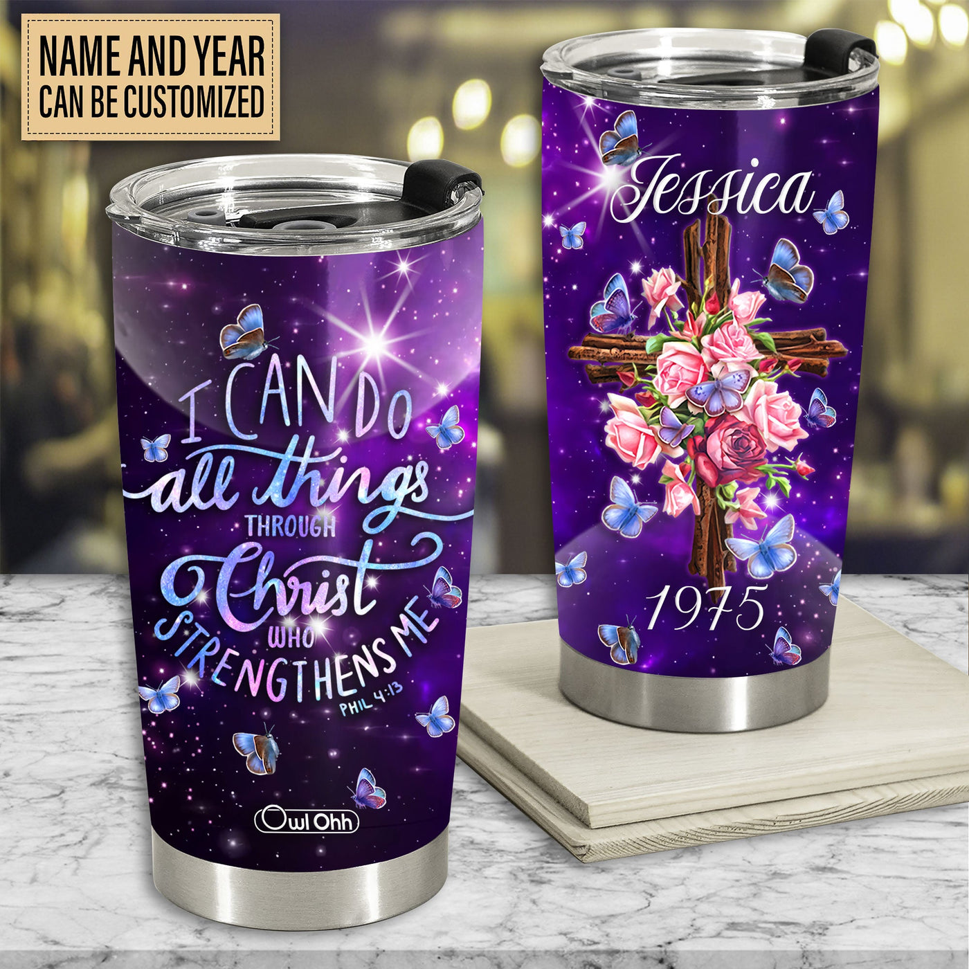 Cross I Can Do Anythings Flowers And Butterfly Galaxy Art Personalized - Tumbler - Owls Matrix LTD