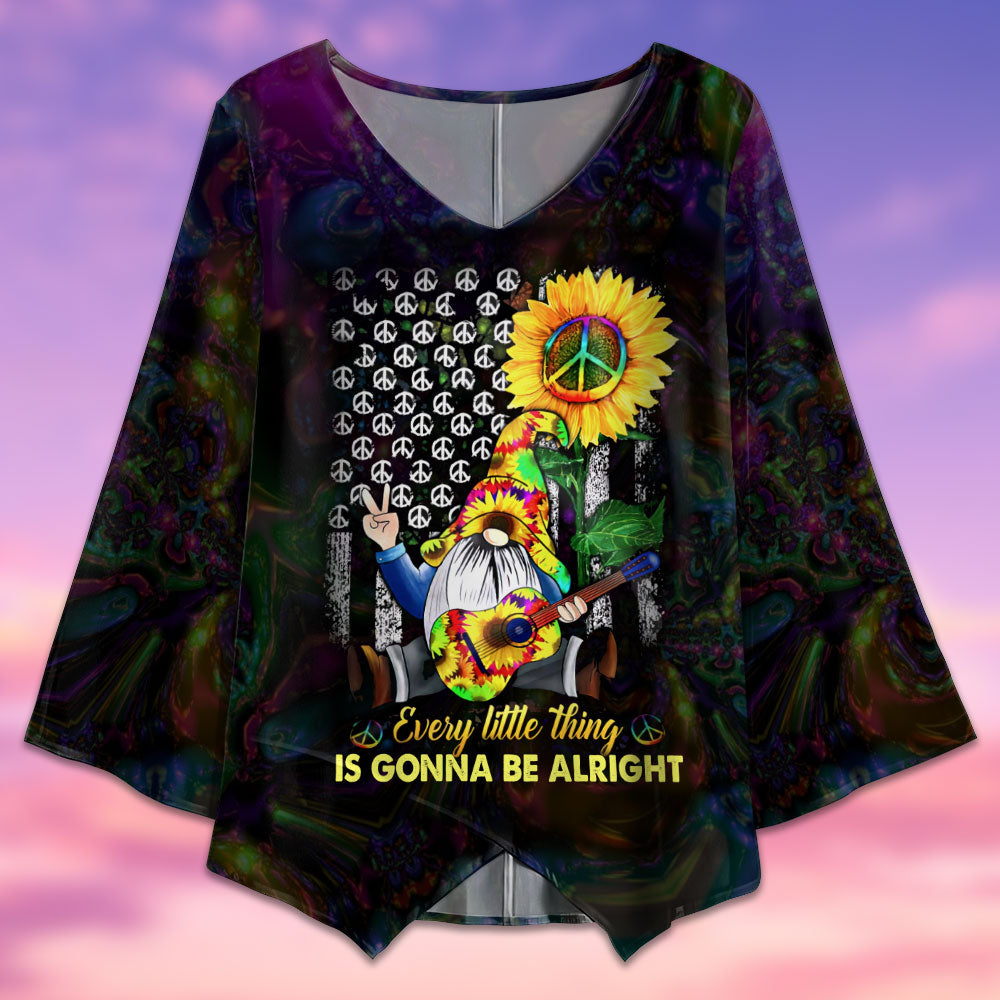 Hippie Gnome Sunflower US Flag - V-neck T-shirt - Owls Matrix LTD
