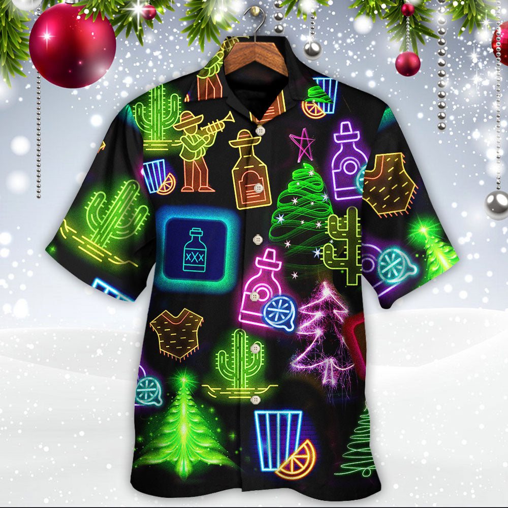 Wine Tequila Christmas Neon Art Drinking - Hawaiian Shirt - Owls Matrix LTD
