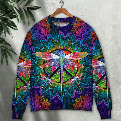 Hippie Colorful Dragonfly Mandala Peace Life - Sweater - Ugly Christmas Sweaters - Owls Matrix LTD